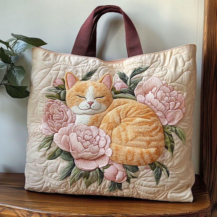 Bolso tote acolchado — Gato Dormido entre Peonías