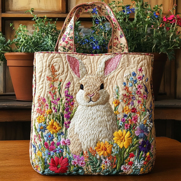 Bolso tote acolchado — Conejo entre las Flores