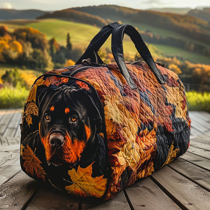 Bolso duffle acolchado — Rottweiler entre Hojas de Otoño
