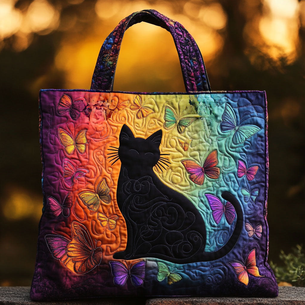 Bolso tote acolchado — Silueta de Gato en Arcoíris