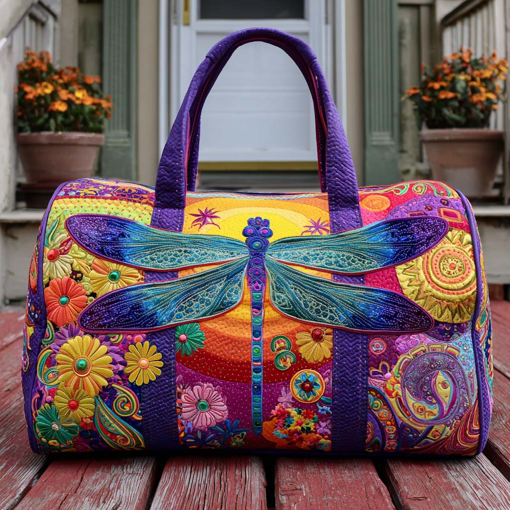 Bolso duffle acolchado — Libélula sobre Campo de Flores