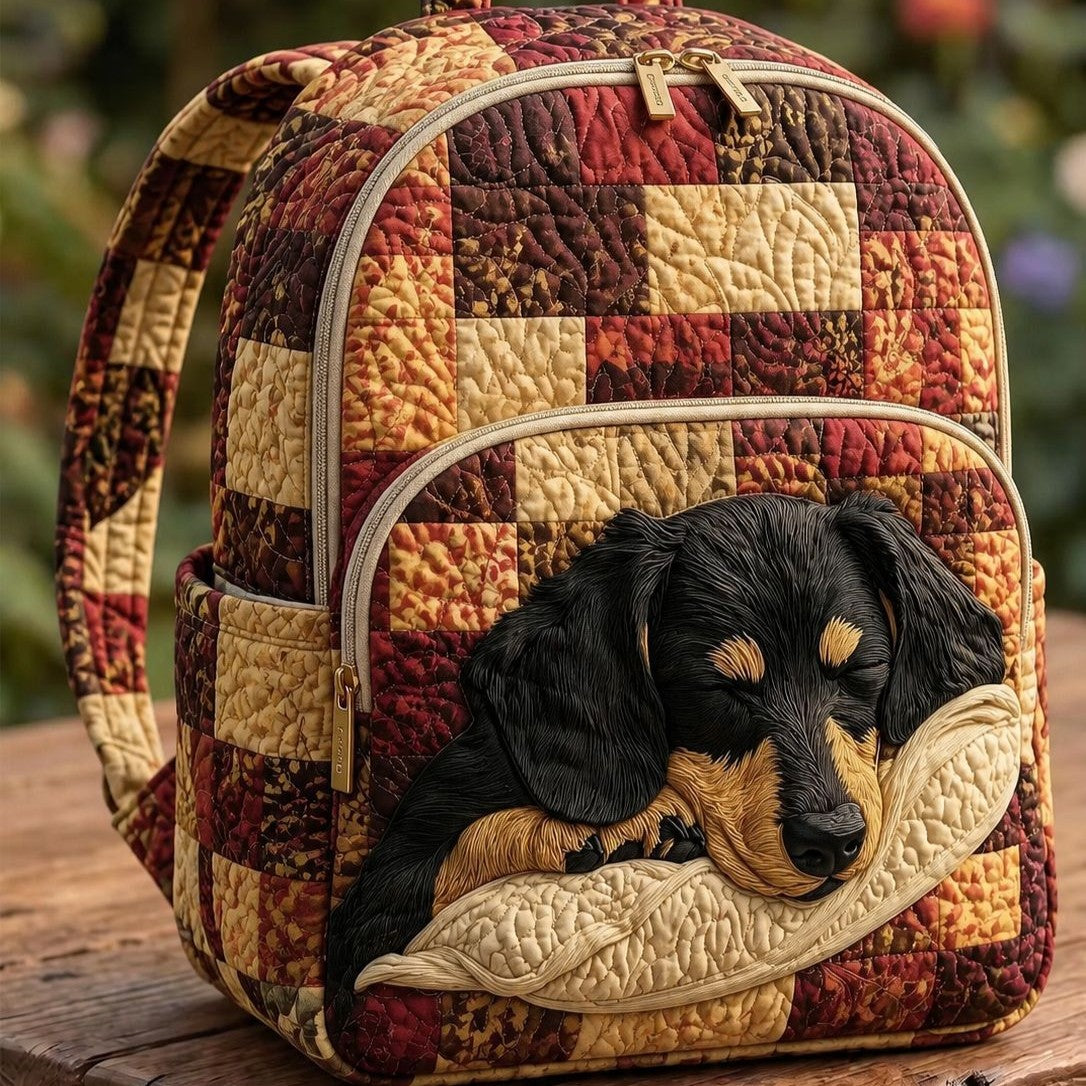 Mochila acolchada — Perro Salchicha Dormido en Retazos