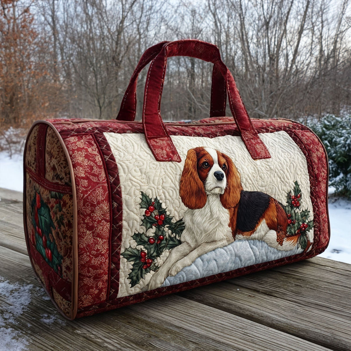 Bolso duffle acolchado — Spaniels junto al Árbol Decorado