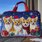 Bolso duffle acolchado — Corgi con Gorros sobre Fondo Azul