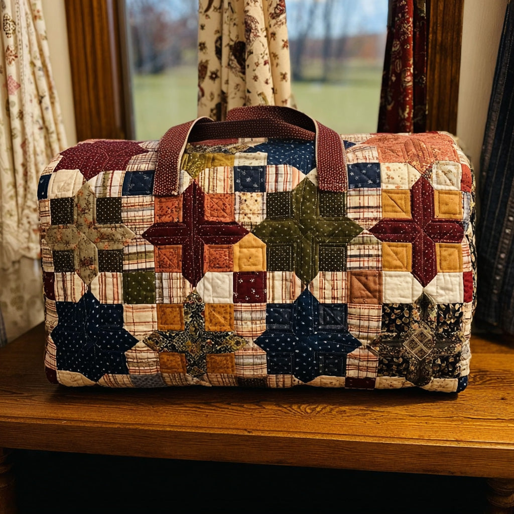 Bolso duffle acolchado — Estrellas de Retazos en Tonos Tierra