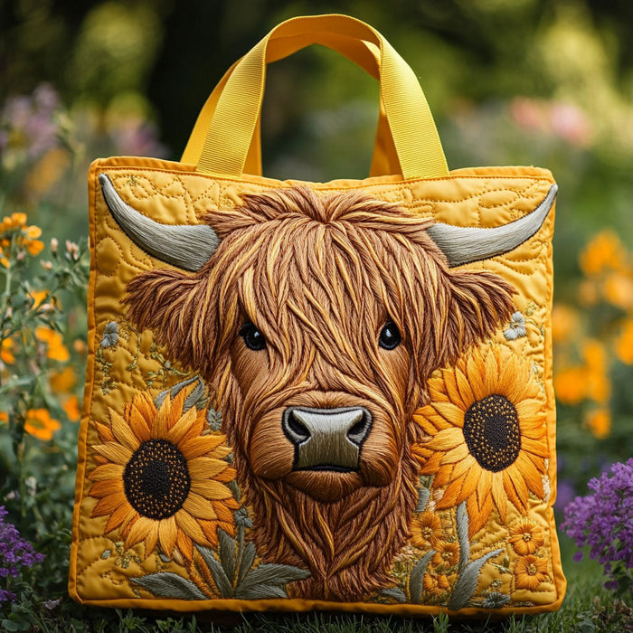 Bolso tote acolchado — Vaca Highland y Girasoles