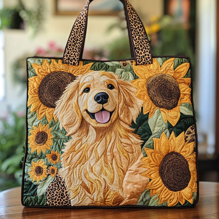 Bolso tote acolchado — Golden Retriever y Girasoles