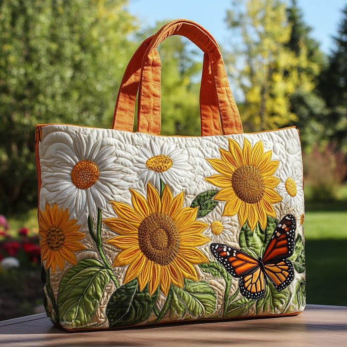 Bolso tote acolchado — Girasoles y Mariposa Monarca