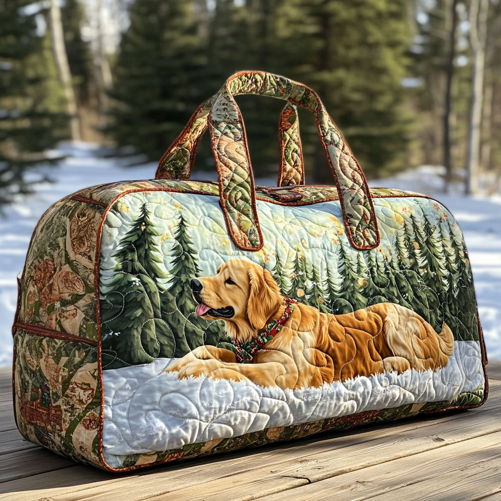 Bolso duffle acolchado — Golden Retriever en el Bosque Nevado