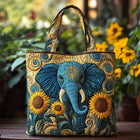 Bolso tote acolchado — Elefante y Girasoles en Azul