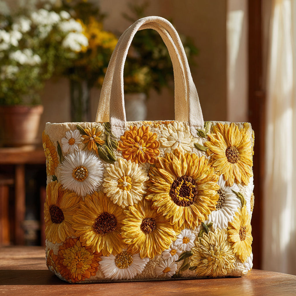 Bolso tote acolchado — Girasoles y Margaritas