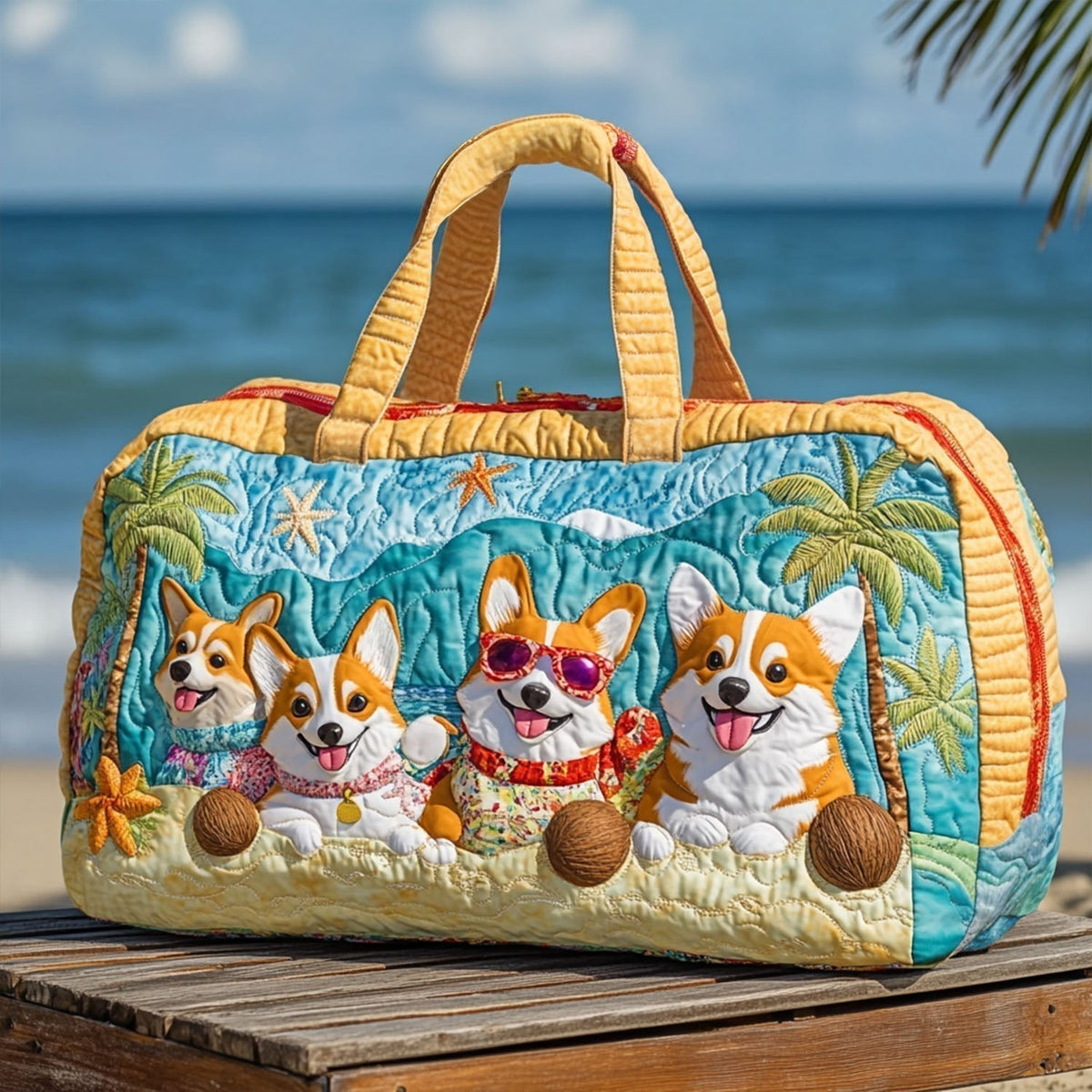 Bolso duffle acolchado — Corgi con Anteojos de Sol