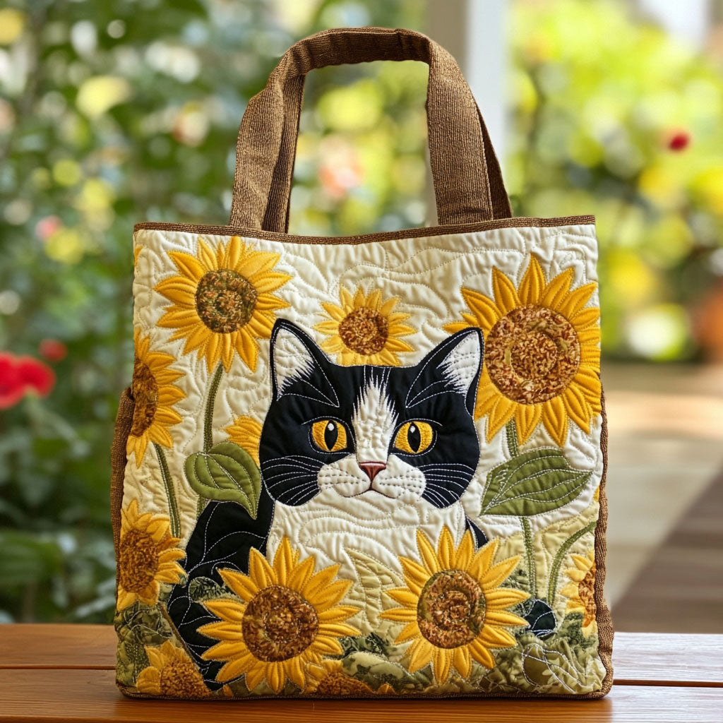 Bolso tote acolchado — Gato Smoking y Girasoles