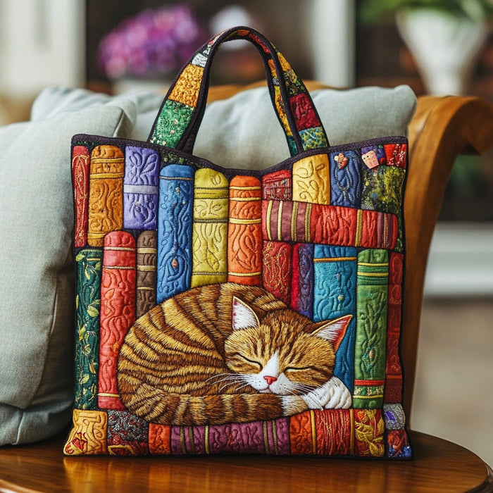 Bolso tote acolchado — Gato Naranja en la Biblioteca
