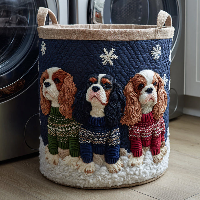 Canasto de ropa acolchado — King Charles con Suéter
