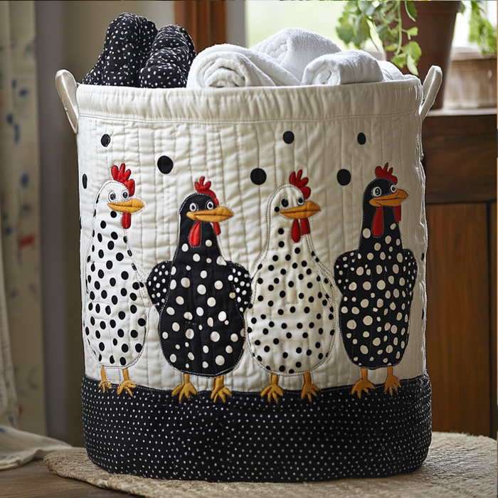 Canasto de ropa acolchado — Gallinas a Lunares