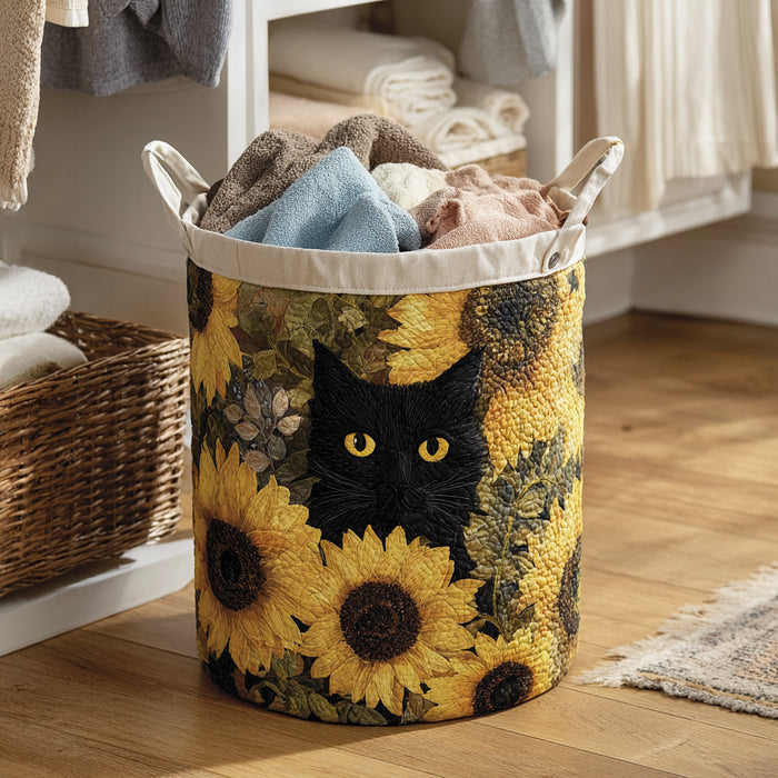 Canasto de ropa acolchado — Gato Negro entre Girasoles